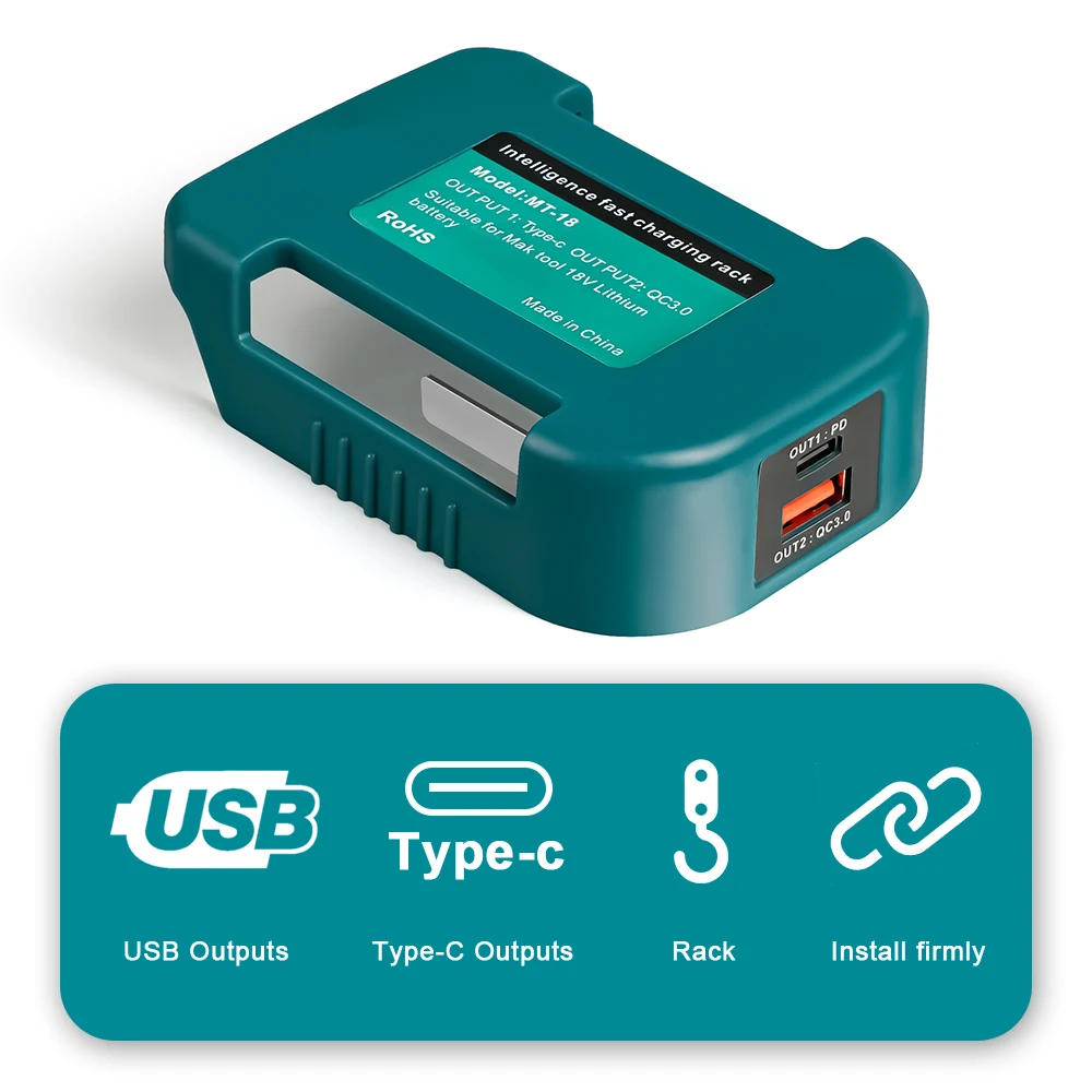 fast charging Adapter for Makita 18V 14V battery BL1860 batteries onvert to power bank with dual output interface Portable rack