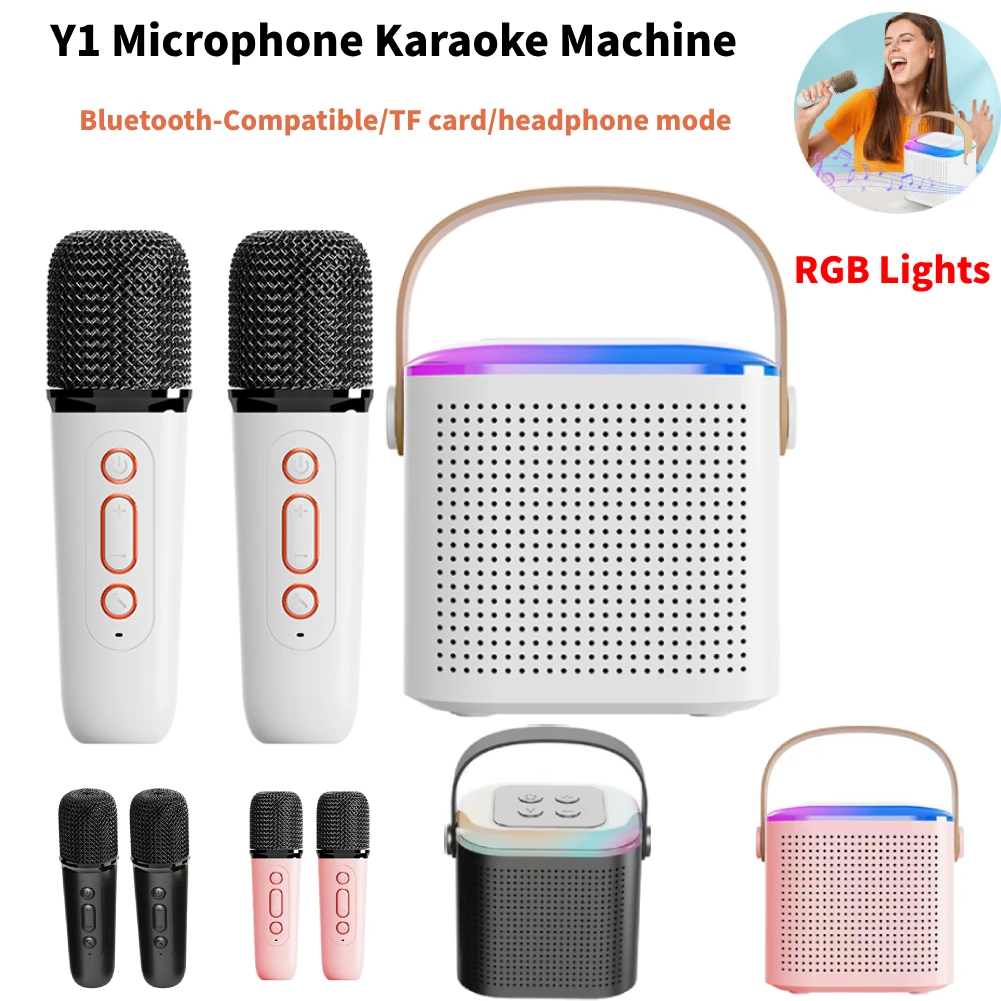 

Mini Microphone Colorful LED Lights Family Karaoke Machine Bluetooth-Compatible 5.3 Stereo Sound Box Mini Loudspeaker