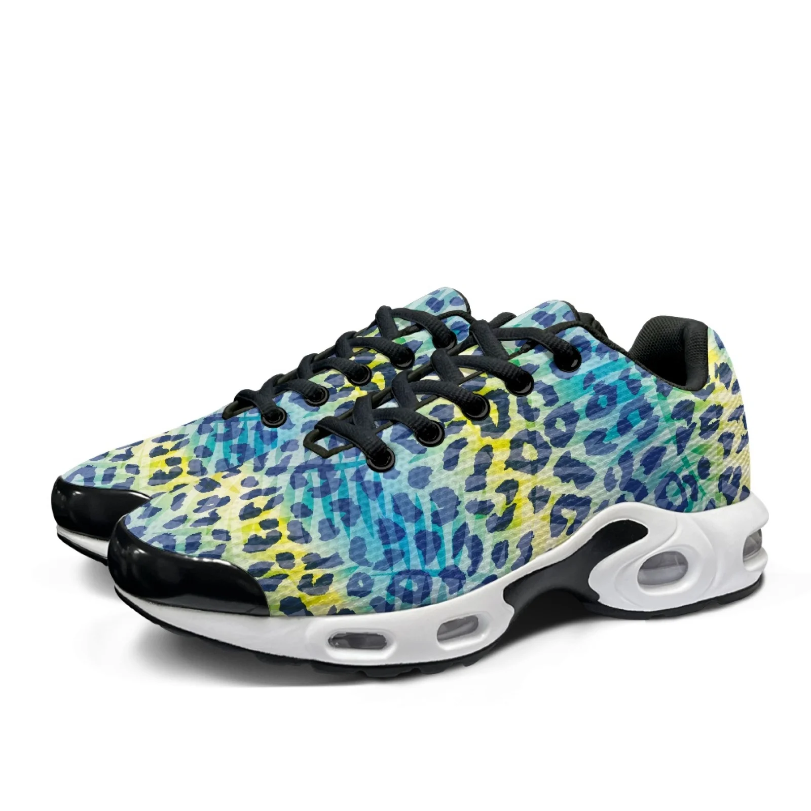 PENSTROLL Tropical Leopard Print with Palm Leaf Underlay Thick Soled Tennis Sneakers for Mens Walking Mesh Air Running Shoes