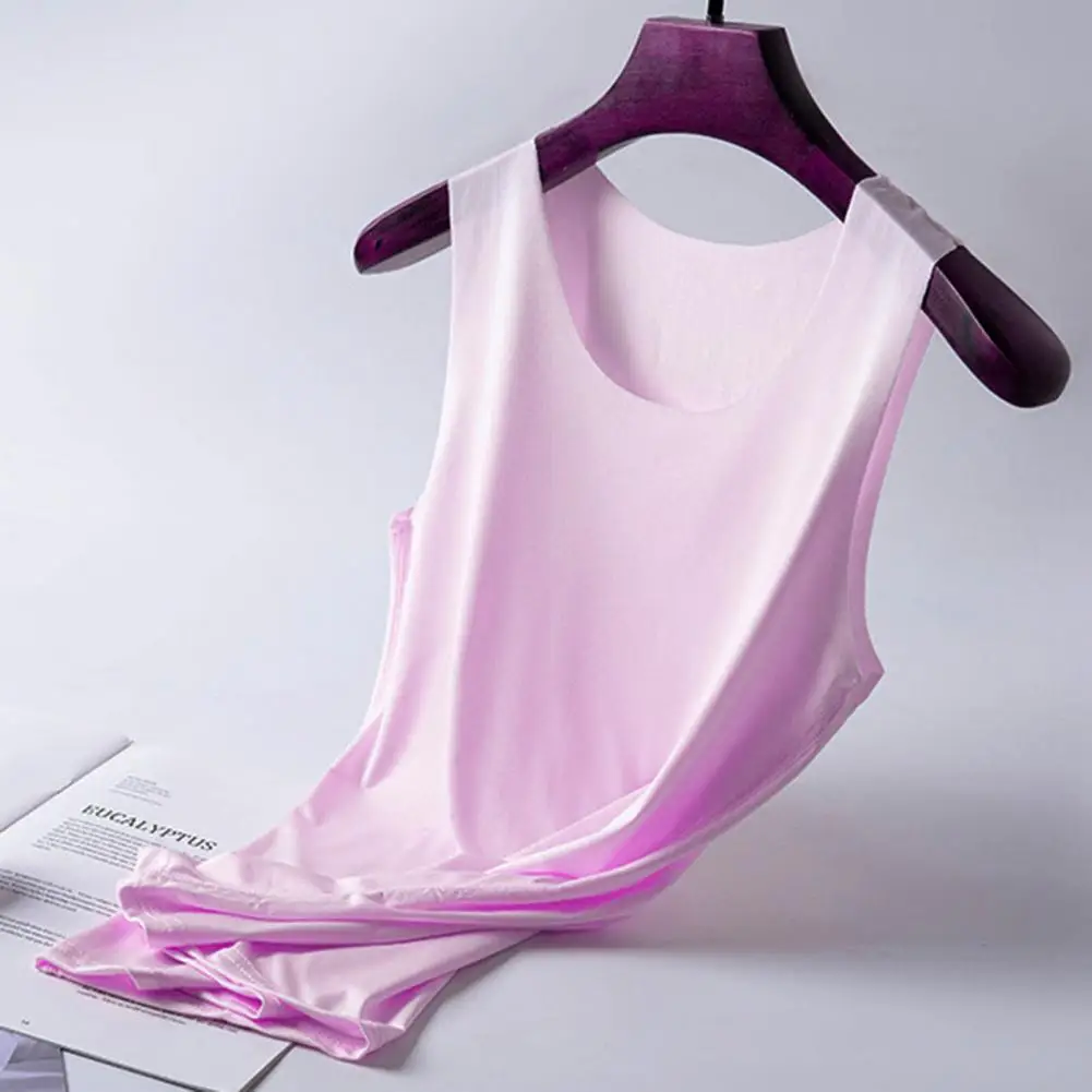 Chaleco de fondo para mujer, camisola de seda helada sin costuras, sin mangas, cuello redondo, refrigeración en seco, Top básico para citas de verano, oficina y vacaciones