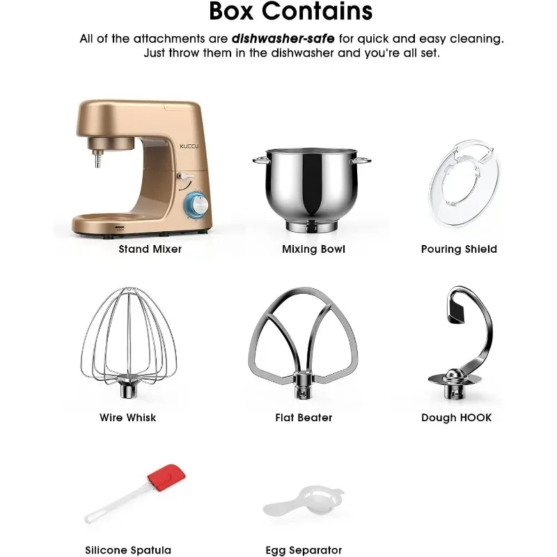Kuccu-スタンド付き電気キッチンミキサー,8.5 qt,ダブルハンドル,6スピード,パルス付き,660w,チルトヘッド,フードミキサー