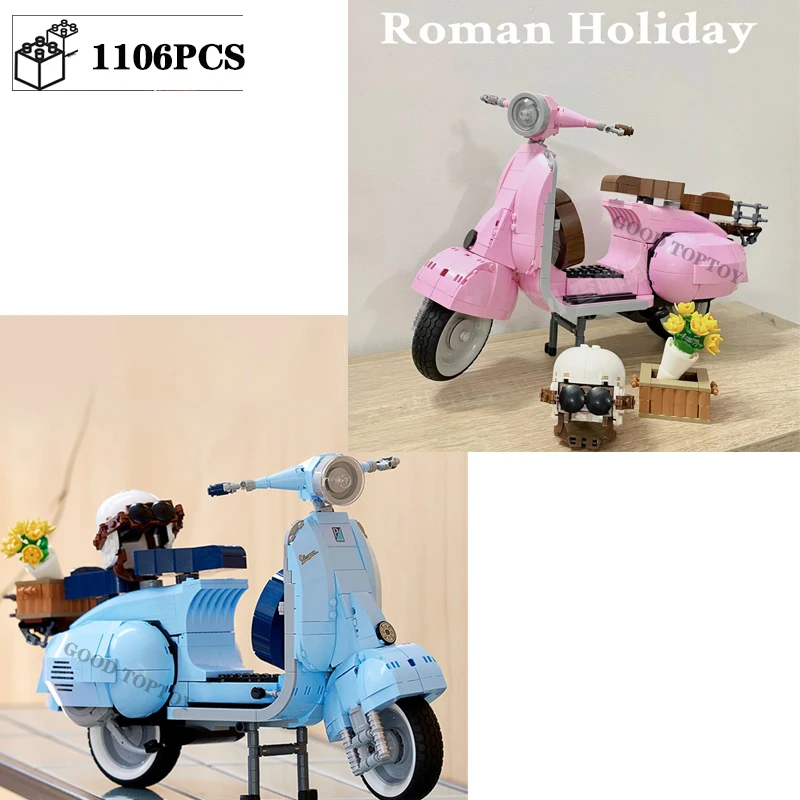 New Roman Holida Vespa 125 Technical 10298 Famous Motorcycle City MOTO Assembled Building Blocks Brick Model Toy For Kids Gift