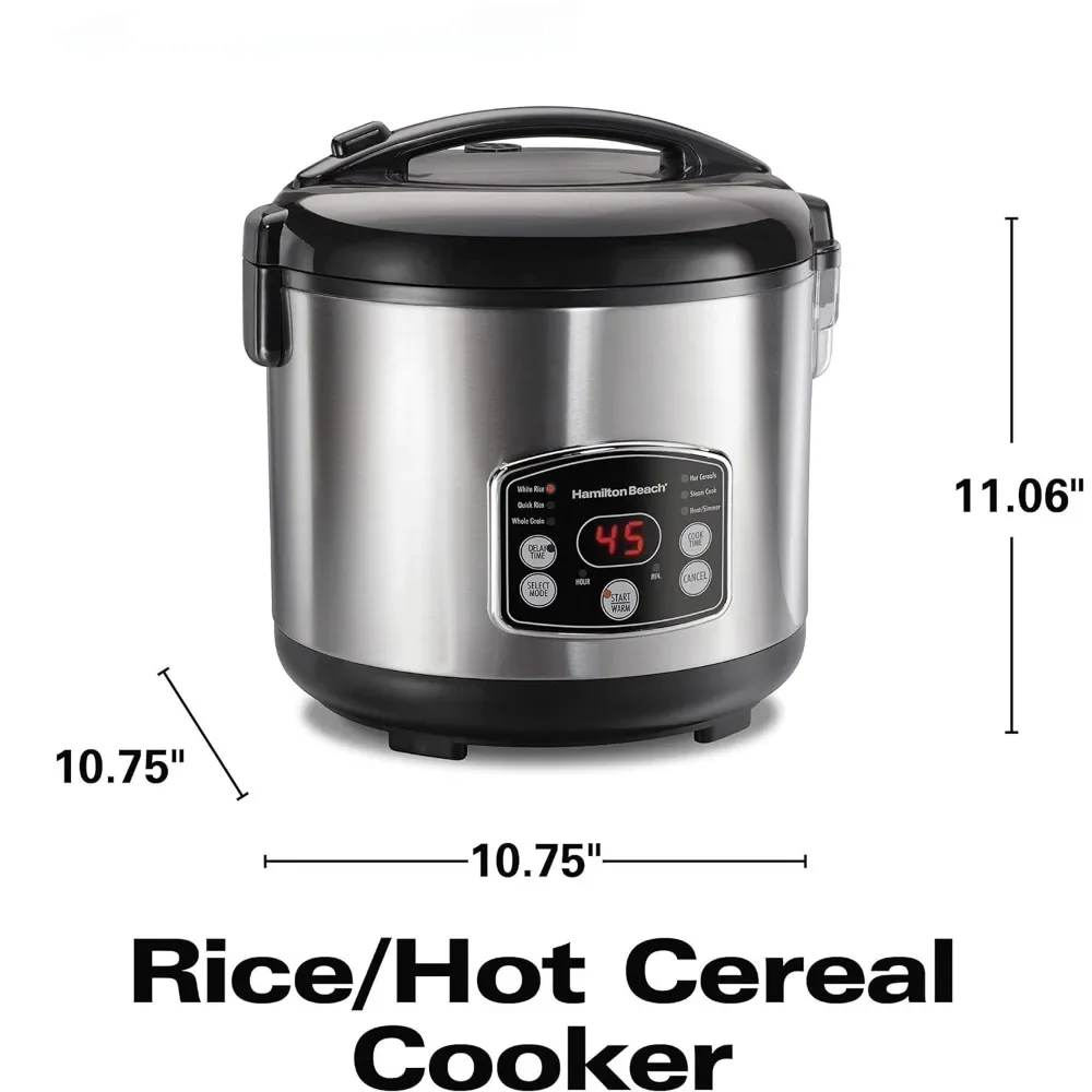 Digital Programmable Rice Cooker & Food Steamer, 14 Cups Cooked (7 Uncooked) With Steam & Rinse Basket, Multifunctional Cookware