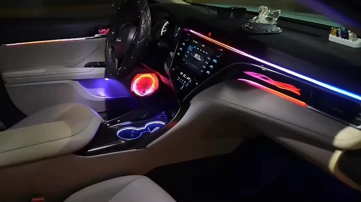64 Colors Symphony Car Ambient Light Kit Passenger Ribbon Galaxy Handle Speaker Ring Dynamic Rainbow Lamp For 2018-2023 Mid Size