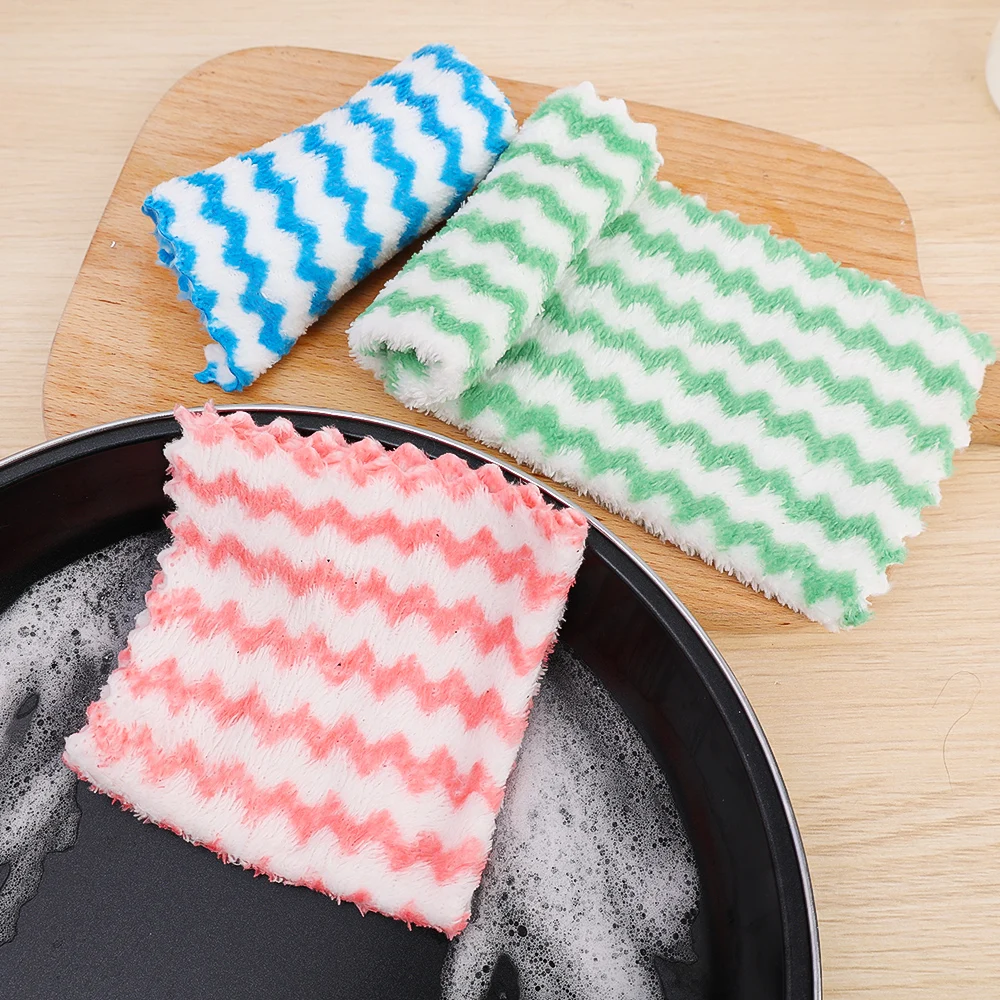 1/2/10Pcs Coral Fleece Dishcloths Thickened Absorbent Kitchen Drying Cloth Not Stick Oil Scouring Pad Household Cleaning Towels