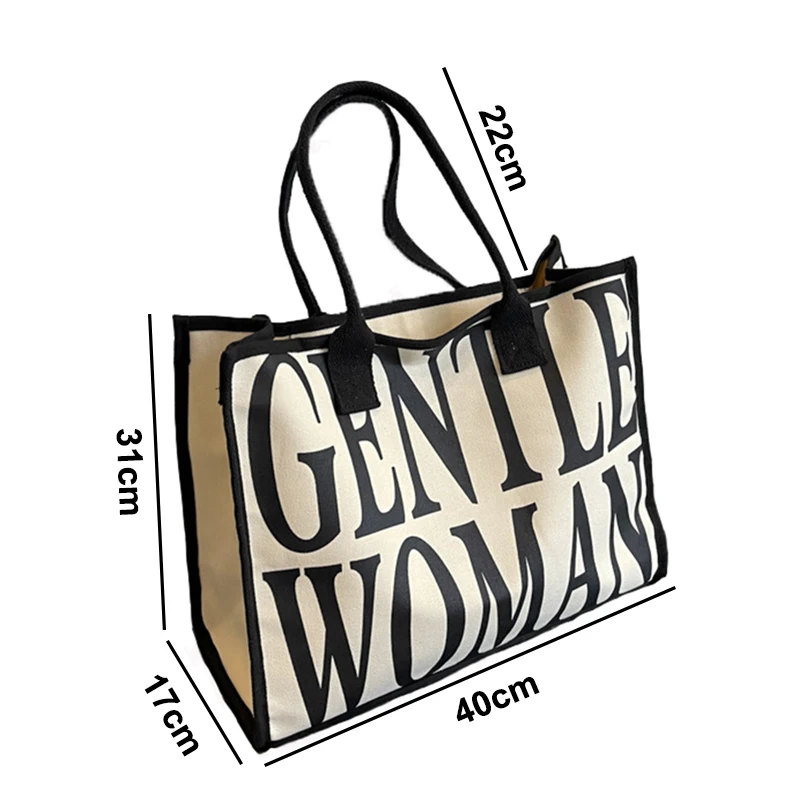 Fashion Letter Large Capacity Canvas Tote Bag for Women