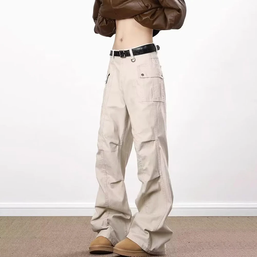 

Summer New Men's Multi-Pocket Solid Color Straight Overalls American Retro Fashion Trend High Street Casual Loose Men's Bottoms