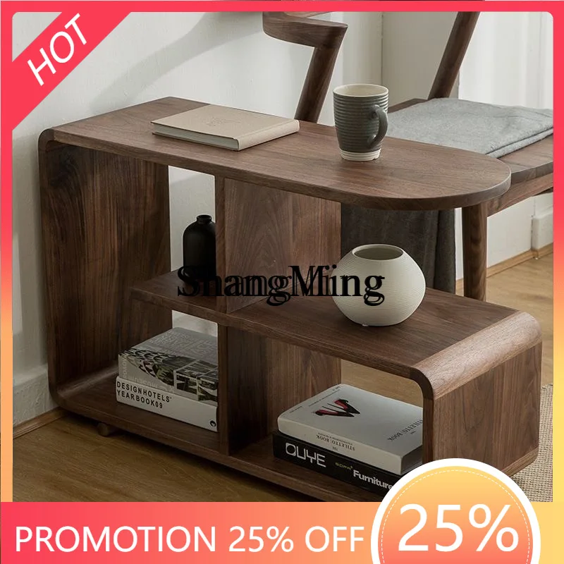 

SM Home Solid Wood Sofa Side Cabinet Simple Modern Living Room Black Walnut Magazine Cabinet