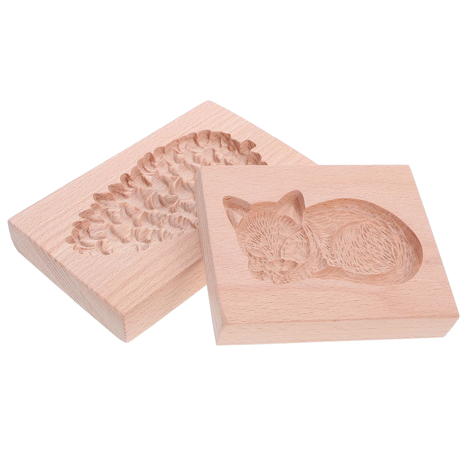 

2Pcs Wooden Cookie Molds Pine Cone Cat Shape 3D Embossing Baking Tool Wood Biscuit Press Stamps Home Holiday Wood Biscuit Molds