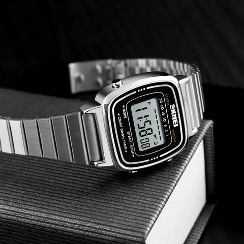 SKMEI 1901 Luxury Watch for Women Small Dial Stainless steel Digital Waterproof Ladies Wristwatches Womens Girl Montre femme