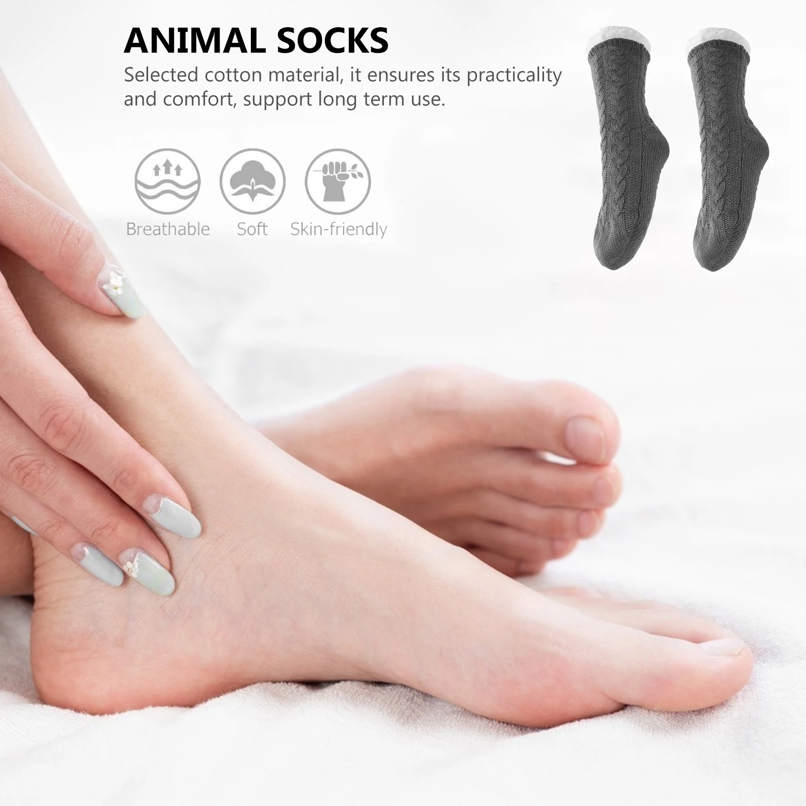 

1 Pair Thickened Floor Socks Winter Anti Slip Warm Mid Calf Hosiery Ladies Cozy Footwear