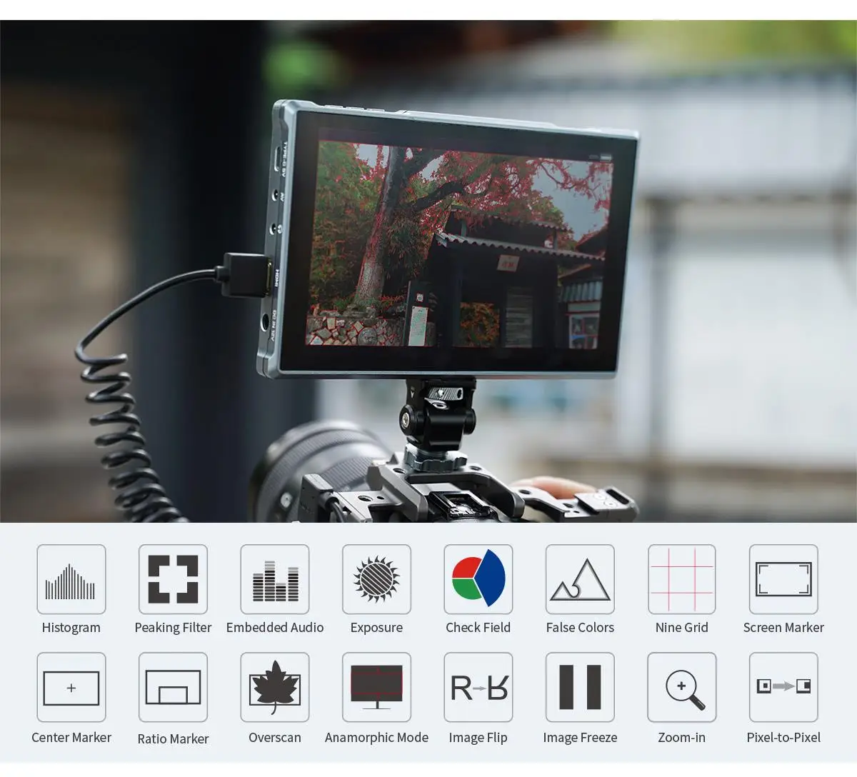 FEELWORLD FW759 PRO 7-calowy monitor wideo do kamery, 1280x800 IPS, dotykowy ekran, kompatybilny z 4K HDMI, monitor HD LCD z funkcją peaking focus. — zdjęcie produktu 2