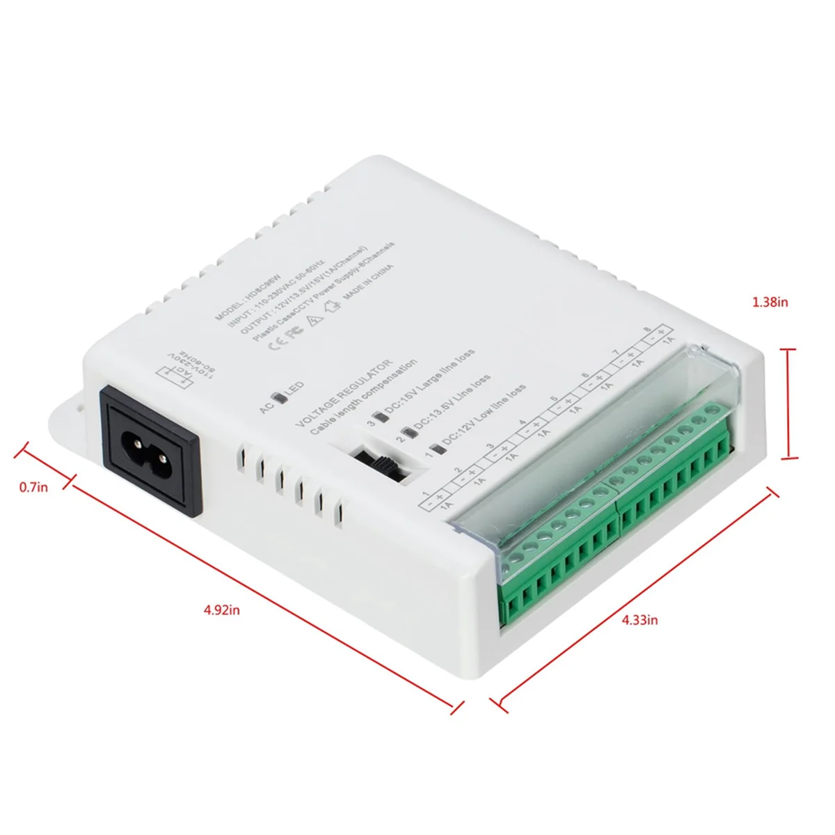 B67A CCTV Camera Power Supply Distribution Power Supply 90V-264VAC Input to 12V-13.8-15VDC Output 8 Channel, HD8C96W