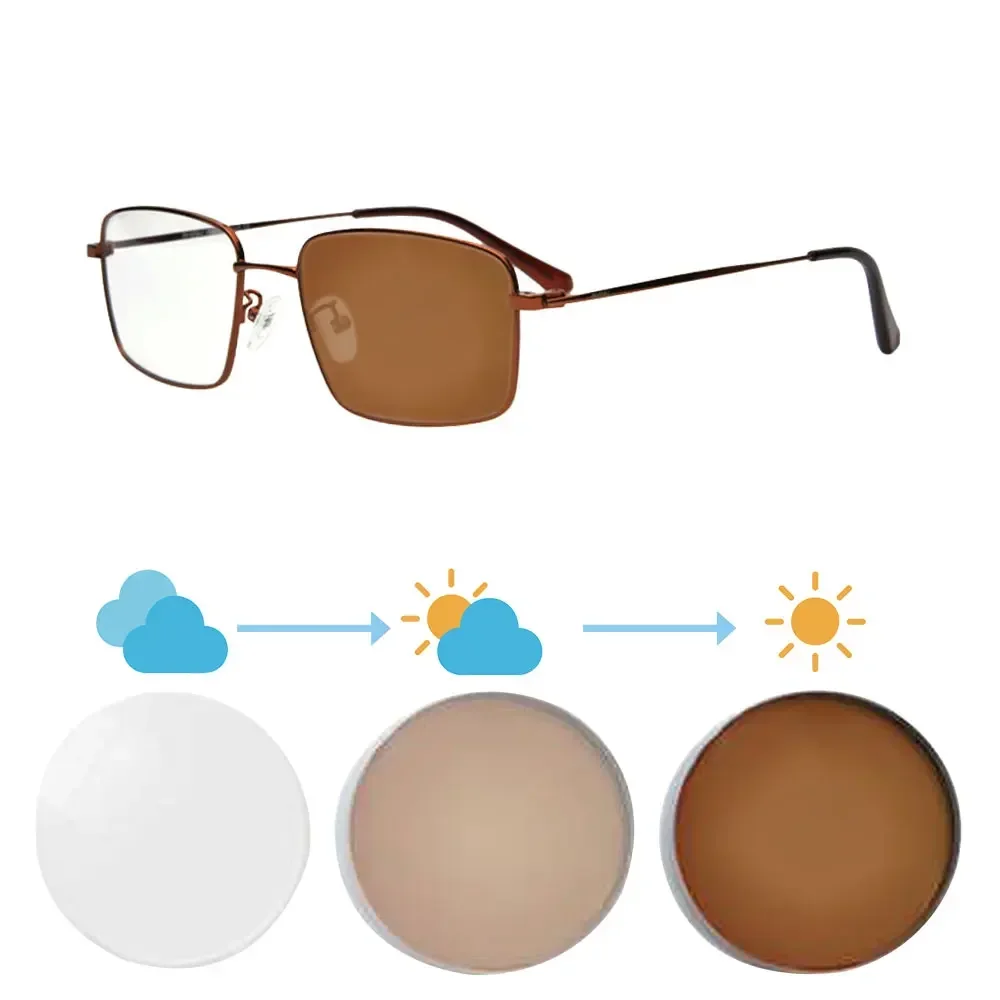 

Blue Light Blcoking Glasses Men Photochromic Grey Brown Color Lenses 0 Diopter Metal Glasses Frame Square Shape Boys Gifts