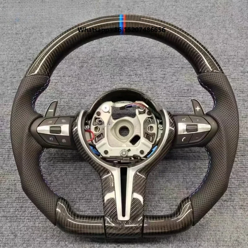 Customized Carbon Fiber Car Steering Wheel for F10 F30 F15 F20 F21 F22 F87 F80 F26 F25 E70 E90 X1 X2 X3with LED Color Stripe