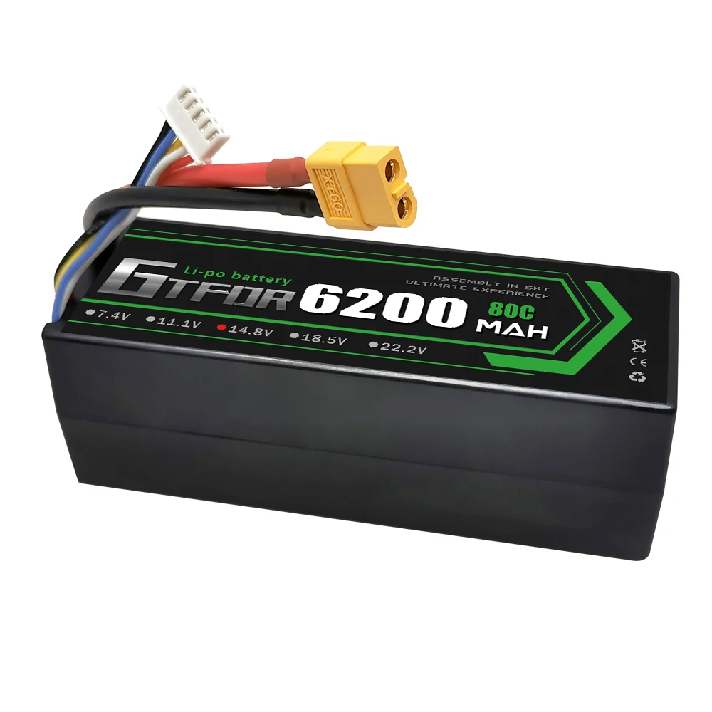 GTFDR Lipo 4S Battery 14.8V 6200mah 80C T Deans XT60 EC5 XT90 XT90-S Hard Case For 1/10 1/8 Buggy Car Airplanes Boats RC Part