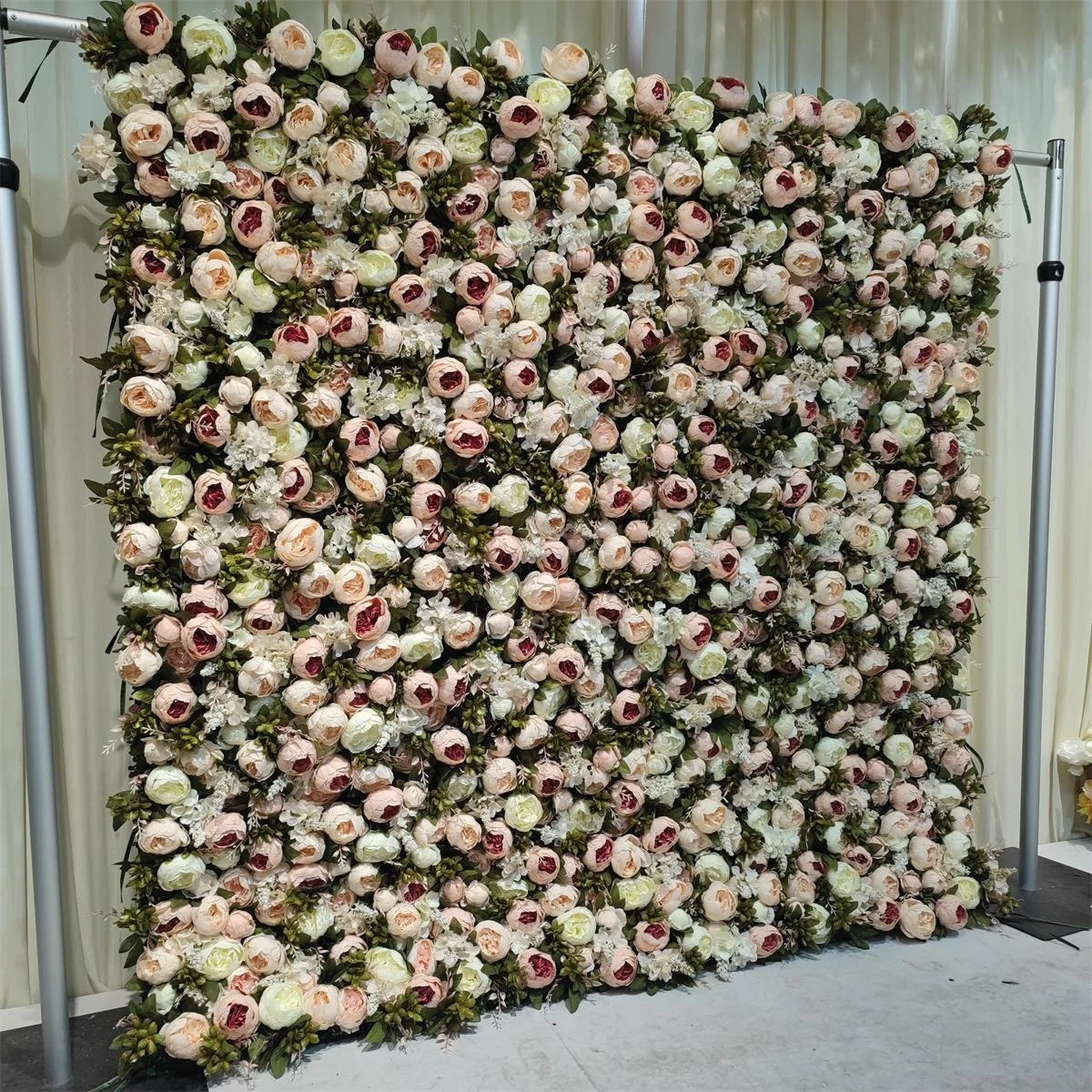 Wholesale New design Wedding 3D Cloth Back Peony Rose Flower Wall Roll Up Floral Wall for Wedding Event Party Decoration