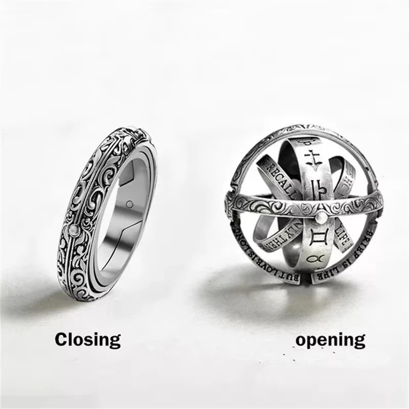 

Vintage Astronomical Ball Alloy Men's and Women's Rings Creative Complex Rotating Cosmic Ring Deformable Rotating Ring Necklace
