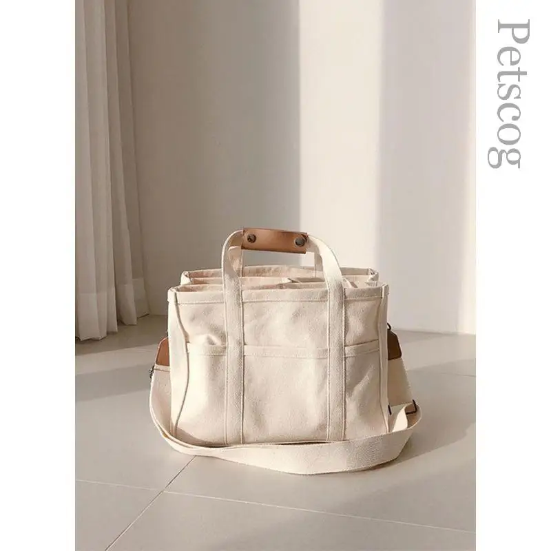 

Large Capacity Women's Shoulder Bag Canvas Multi Pocket Shopper Tote Simple Casual Female Crossbody Bags Portable Mother's Bag