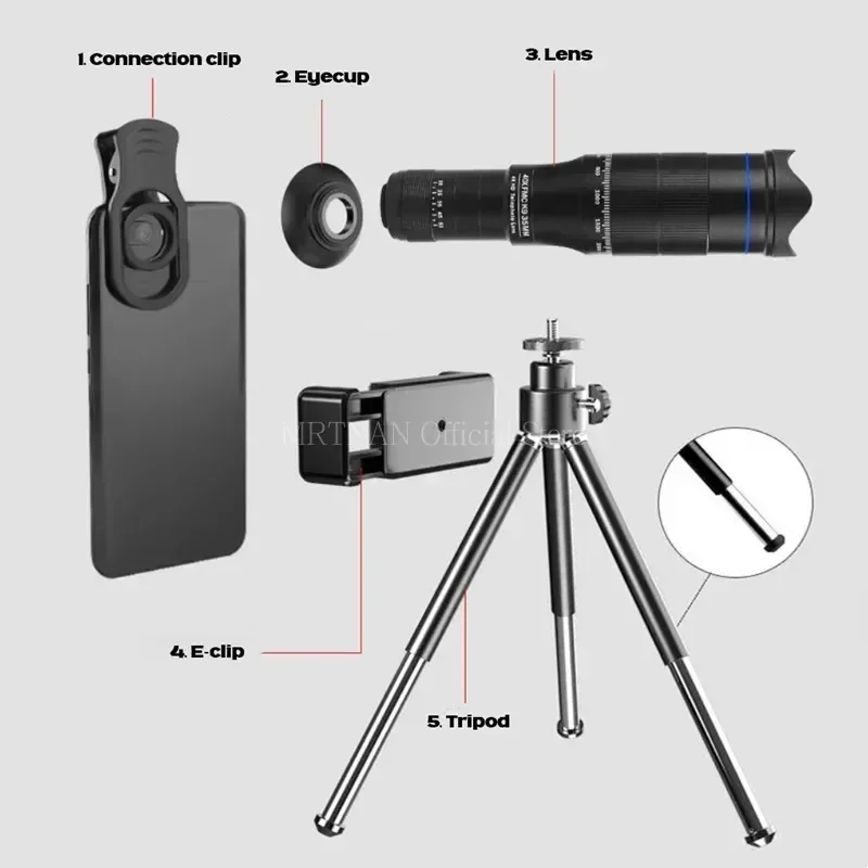 

Professional Telescope Monocular HD 40X Zoom Phone Lens Camera Telephoto With Tripod Metal Telescope For Tourism Camping