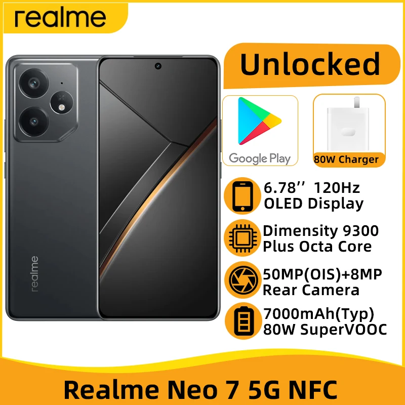 realme Neo 7 5G NFC Dimensity 9300 Plus Smartphone 50MP OIS Camera7000mAh Battery 80W SUPERVOOC 6.78'' OLED Screen IP69 