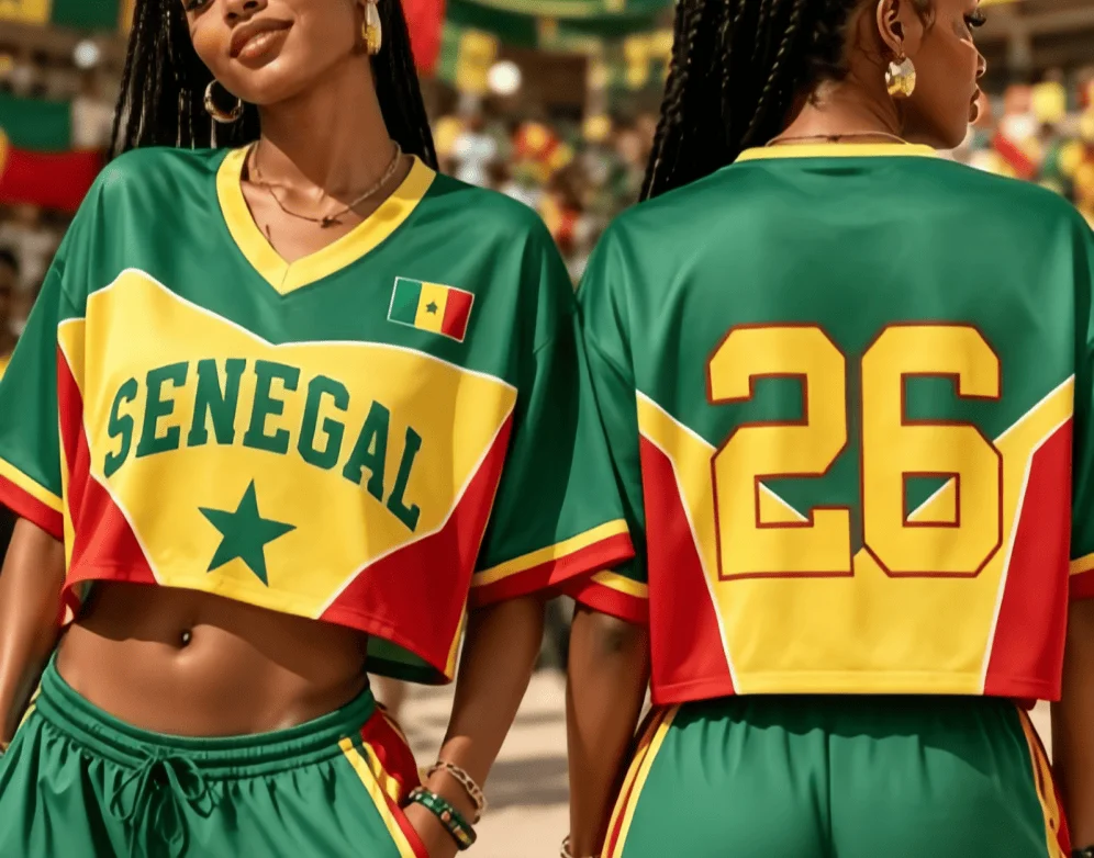 2026 Senegal 3D printed short jersey Y2K spicy girl style subculture street fashion spicy girl crop top breathable and smooth