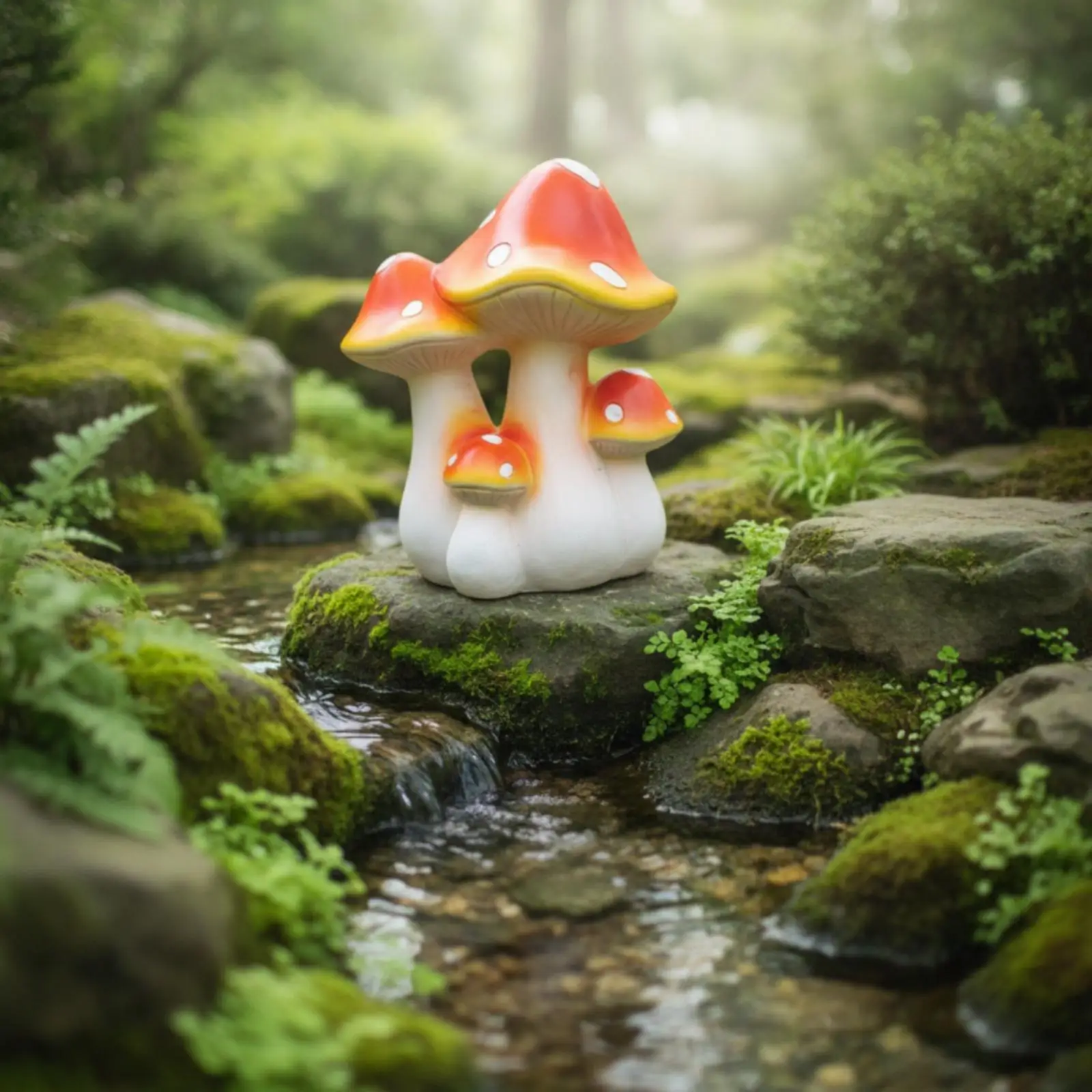 Fiberglass Simulated Mushroom Sculpt Whimsical Coral Cap Garden Statue for Outdoor Patio Yard Decoration