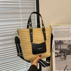 Woven Straw Shoulder Bag Female Crossbody Bags for Women 2023 Designer Bucket Bag Summer Beach Handbags Purse Travel Shopper Bag