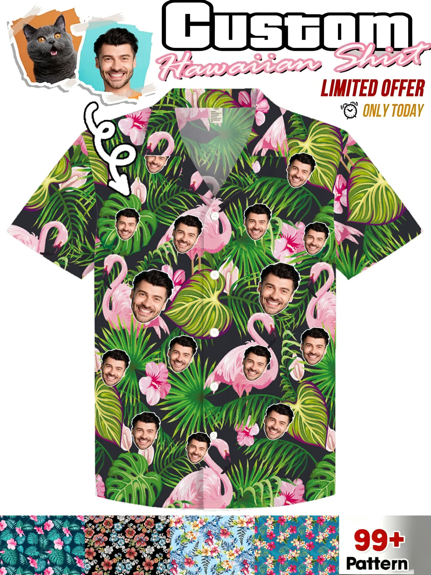 

Free Custom Photo Face Team Hawaiian Man Shirts Coconut Tree Pattern Shirts For Man Women Clothing