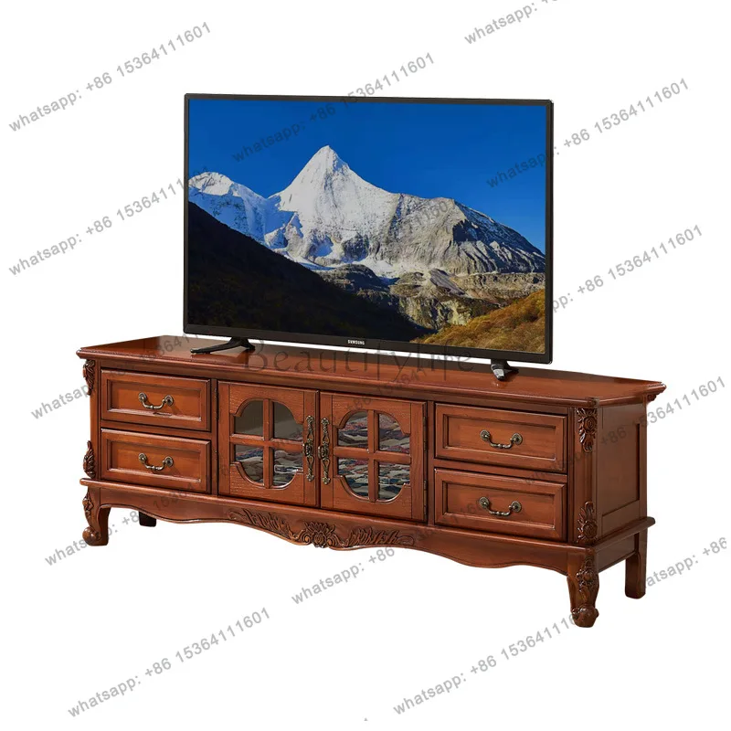 American solid wood TV cabinet small apartment storage European retro storage floor cabinet