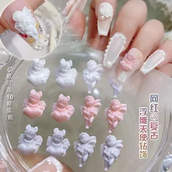20Pcs White/Pink/Gray Retro Angel Design Nail Rhinestones 10x15.5mm Resin Charms 3d Angel Decals Stones For Nail Art Decoration