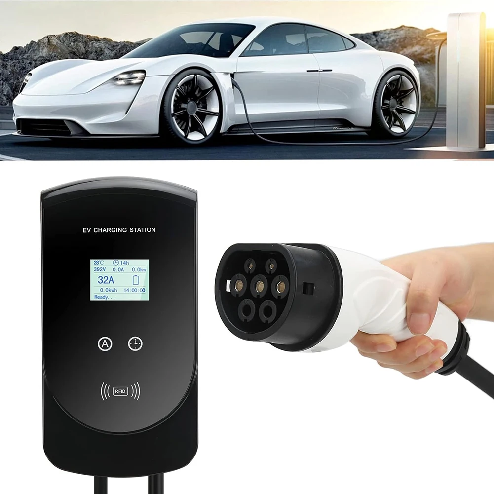 22kW Three Phase EV Charger Wallbox Type 2 5m Cable IP65 Weatherproof Smart WiFi Home Garage Charging Station CE TUV