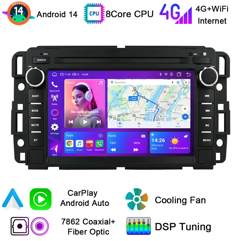 Coche Auto StereoAndroid Radio 7 pulgadas GPS WiFi DSP cámara Multimedia CarPlay para Chevrolet Silverado/Tahoe GMC Sierra Buick Enclave
