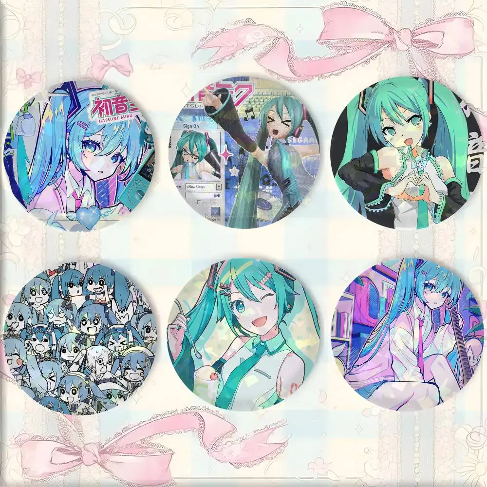 Hatsune M-Miku Round Snap-in Brooches Rock Band Lapel Pins Badges Fan Collection Accessories Jewelry Handmade Gifts