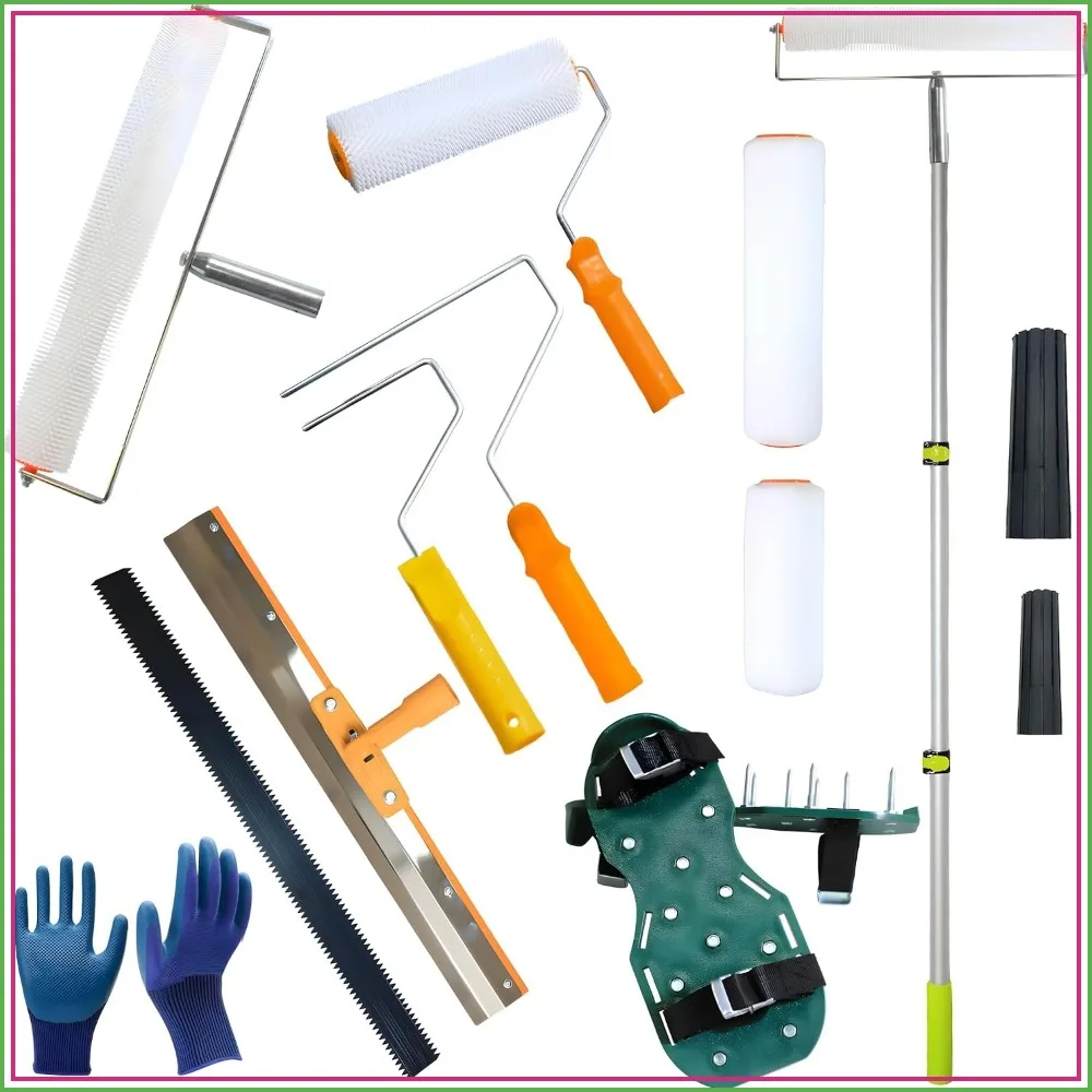 

Self-Leveling Cement & Epoxy Flooring Tool Kit, Rake, Spike Shoes, Roller, 23.62-55.12in Pole