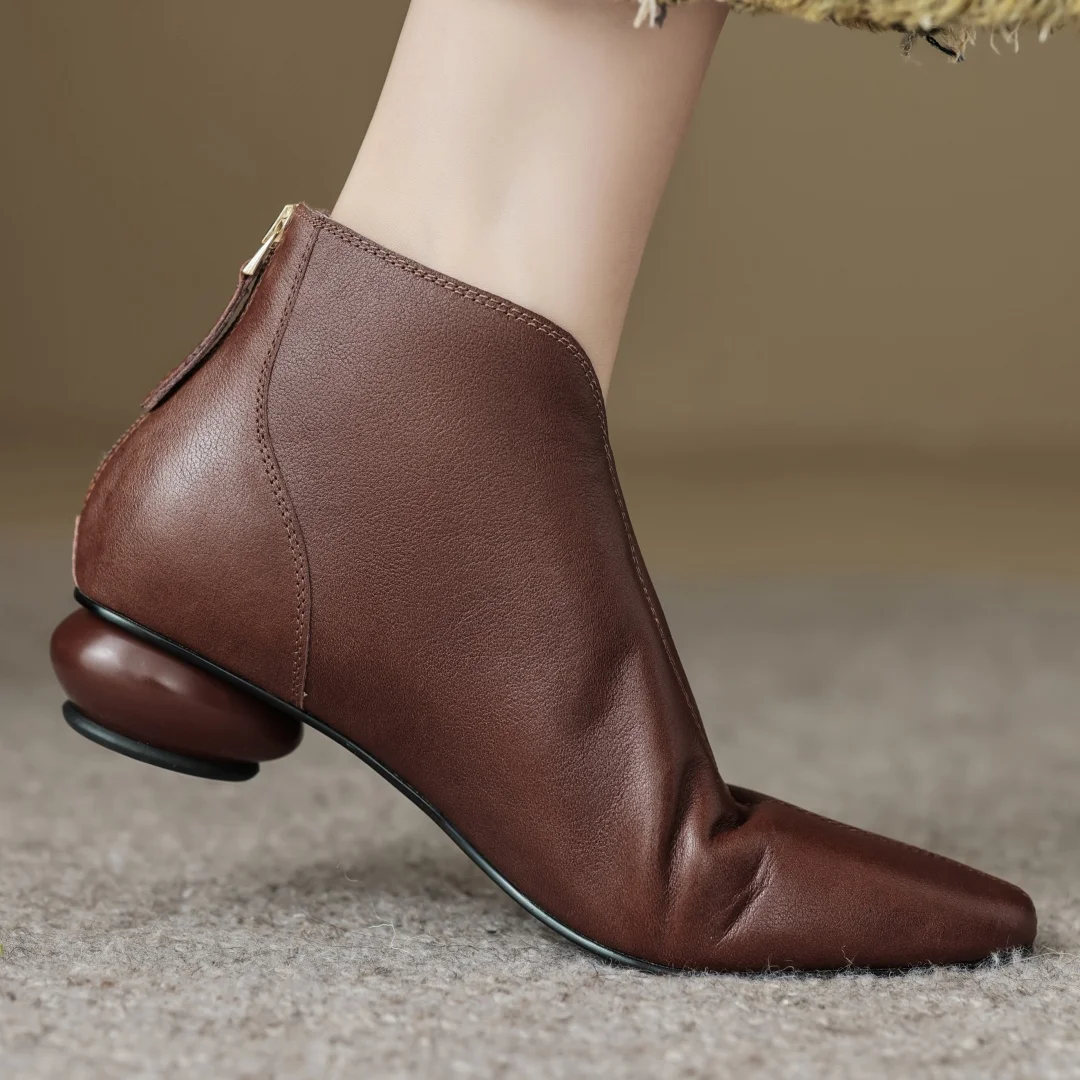 Women's cow leather back zip flats autumn ankle boots high quality soft comfortable elegant ladies slim short boots shoes woman