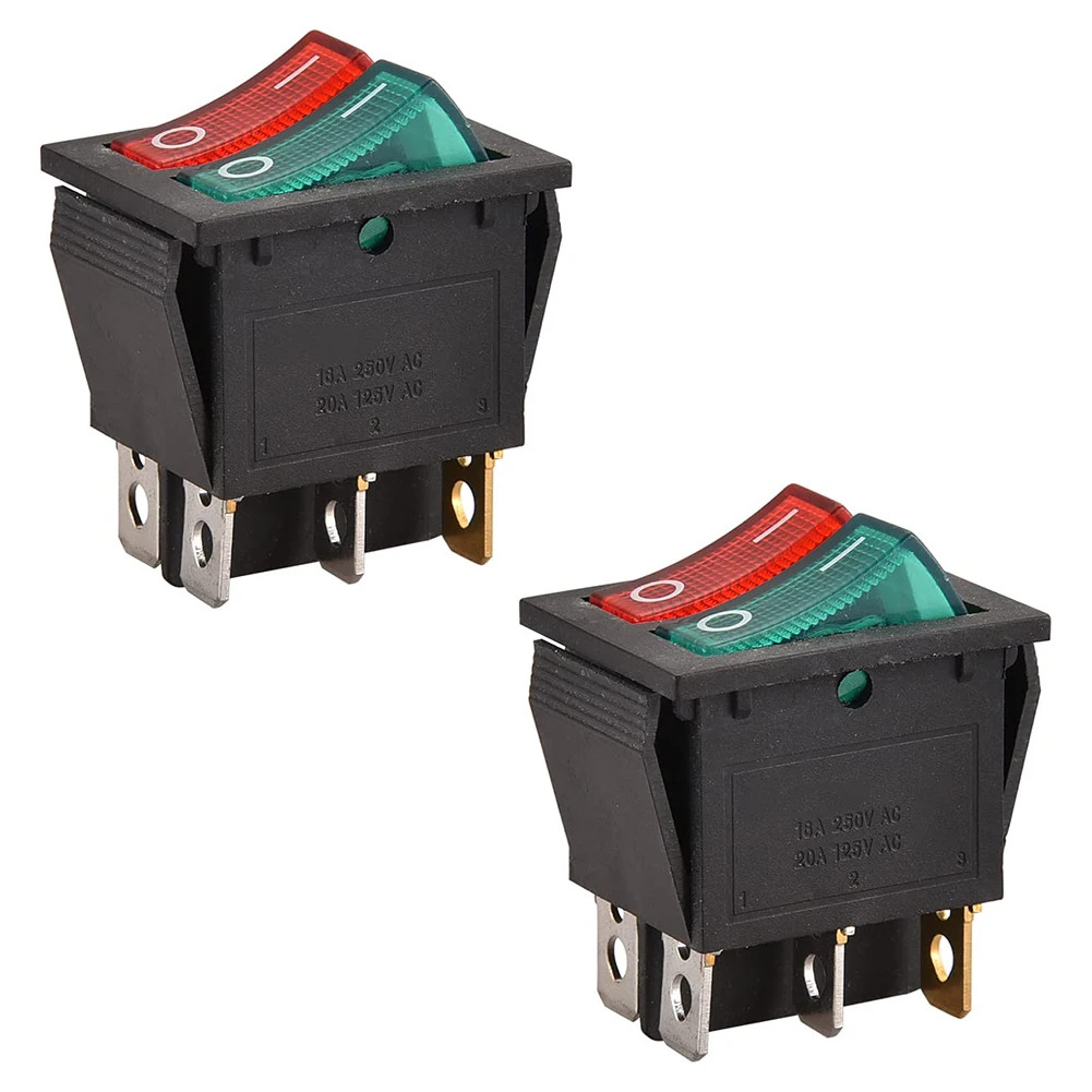 

Miniature Rocker Switches Set of Two Featuring Bright LED Lights In Red And Green With Added Water Resistance Covers