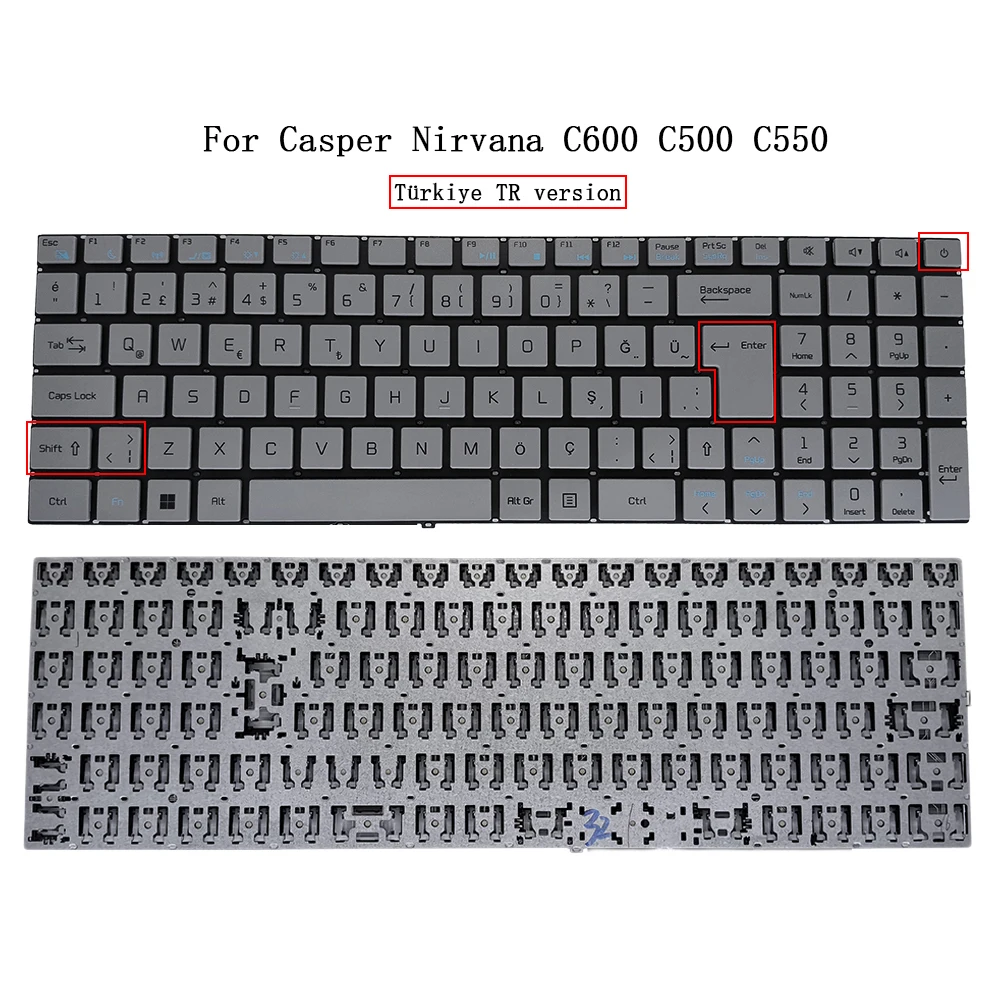 Imagem -06 - Turco Qwerty Teclado para Notebook Casper Nirvana Teclado de Substituição Cinza tr sem Retroiluminação C600 C500 C550 V6329b Novo tr