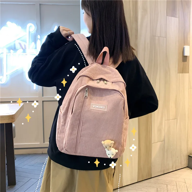 Women Backpack Corduroy Design School Backpacks For Teenage Girls School Bag Striped Rucksack Travel Bags Soulder Bag Mochila