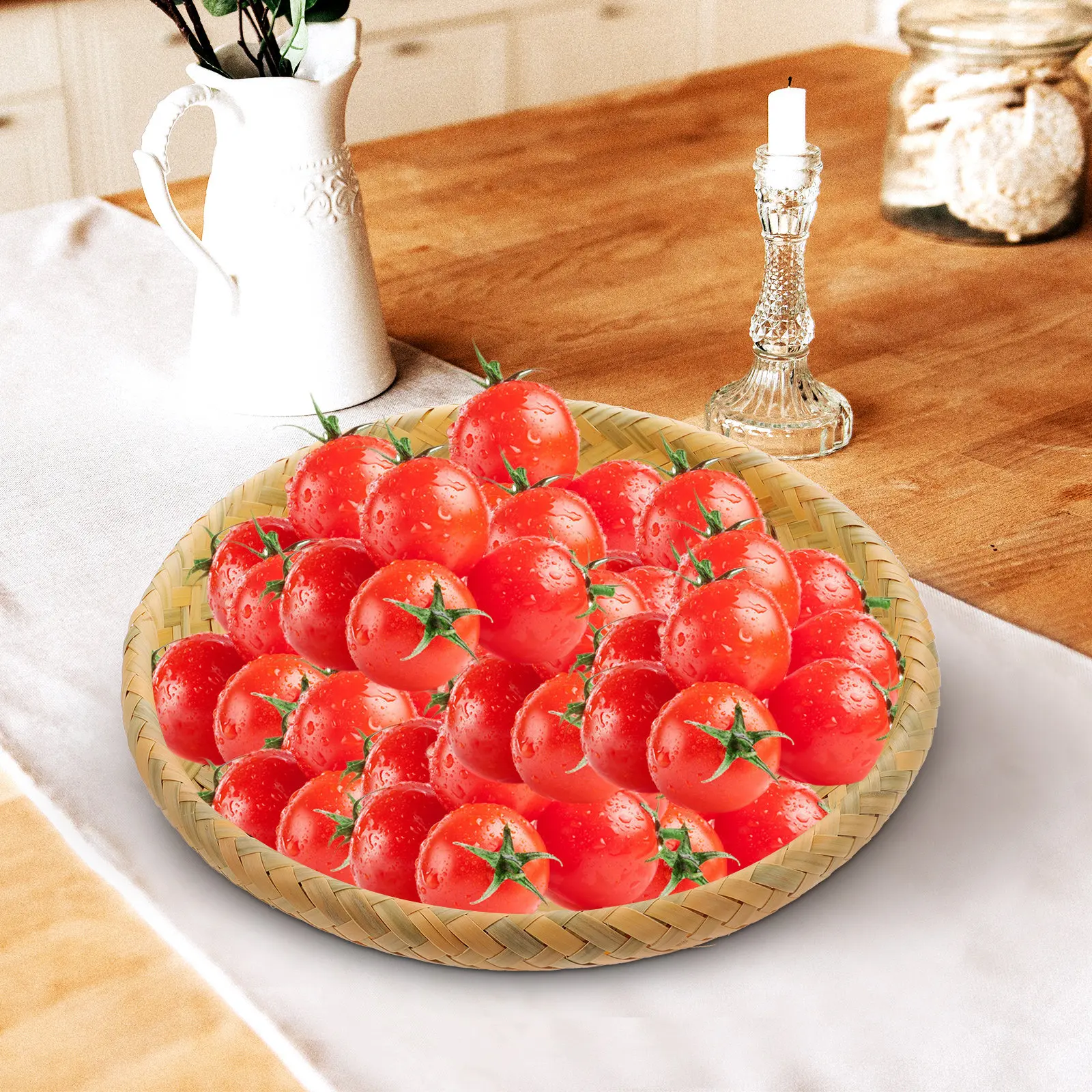 Bamboo Basket Tray Bread Candy Snack Serving Plate Desktop Woven Fruit Storage Container Craft Artwork Practical view 5