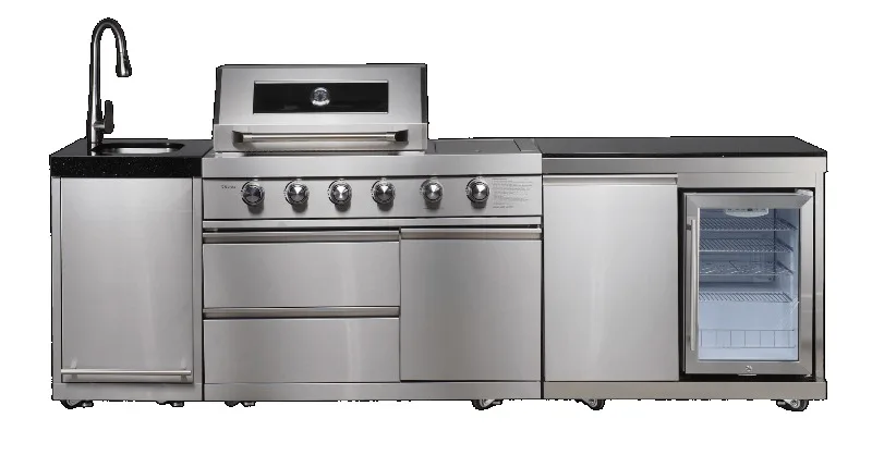 Outdoor Kitchen Cabinet Silver Stainless Steel Grill Premium Smokeless Barbecue Sink for Picnics Metal Material