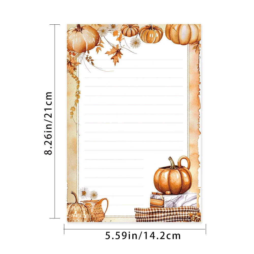 50 Sheets,American Country Autumn Pumpkin themed Writing Paper,Lined, Glue-free,Very Suitable For Notebooks, Memos, And Stickers
