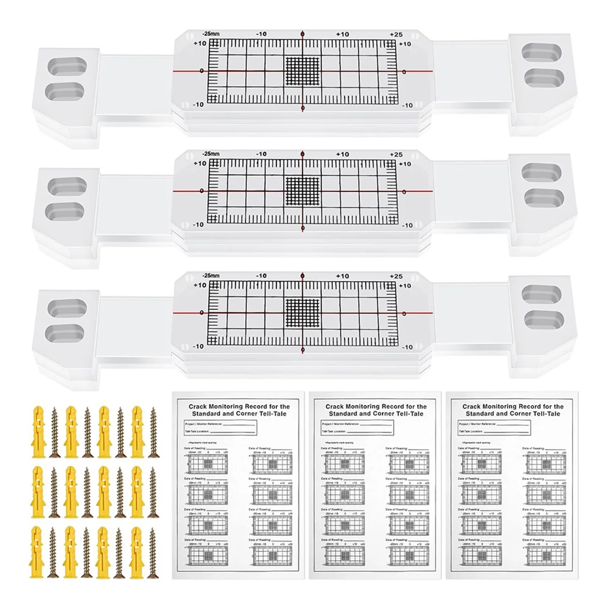 3 Pcs Crack Monitoring Record, Acrylic Corner Tell-Tale Monitor,Tell-Tale Crack Monitoring Device,Measuring Instrument