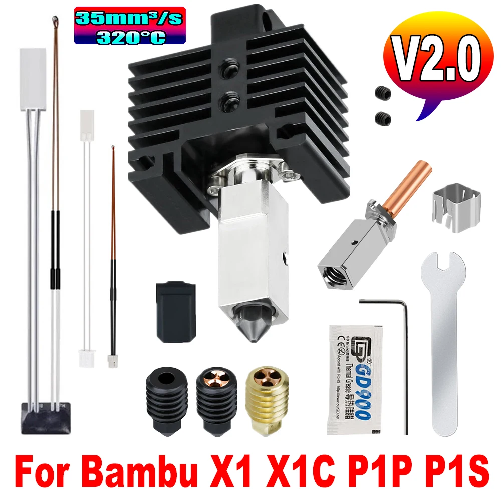 P1P Hotend Kit Upgrade For Bambulab p1s Hotend V2.0 Bi Metal Heatbreak X1 Carbon P1P Thermistor CHT Nozzle For Bamboo Lab X1C