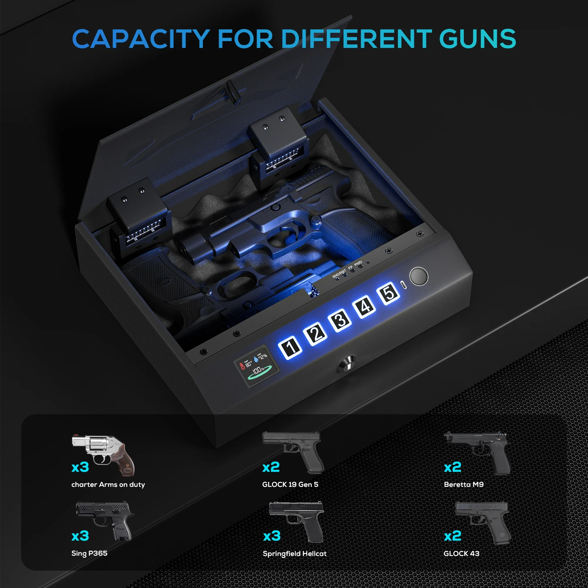 خزائن مسدس آمنة للمسدس، خزائن مسدس بيومترية مع شاشة LCD وصندوق قفل مسدس يدوي مضاد للسرقة لدرج المكتب ومنضدة السيارة #4