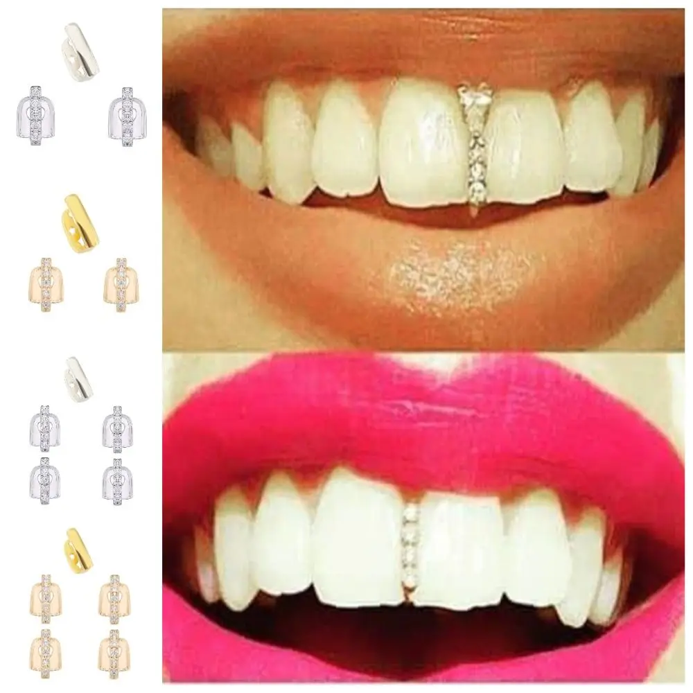 

3/5Pcs Punk Hip Hop Teeth Grillz Funny Removable Rhinestone Teeth Caps Gold Silver Color Unisex Single Clips Grillz Cosplay