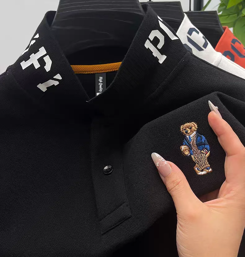 العلامة التجارية الفاخرة قميص بولو رجالي التلبيب الدب التطريز طباعة طويلة الأكمام 100 القطن تي شيرت الخريف الأعمال موضة رائعة الرجالية #5