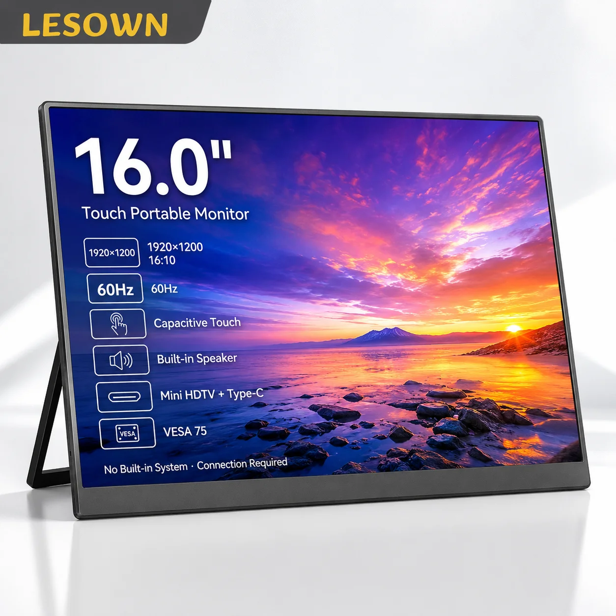 LESOWN 16" 1920x1200 Second Screen Driver-free Touch Screen Slim Display with Built-in Stand for PS5