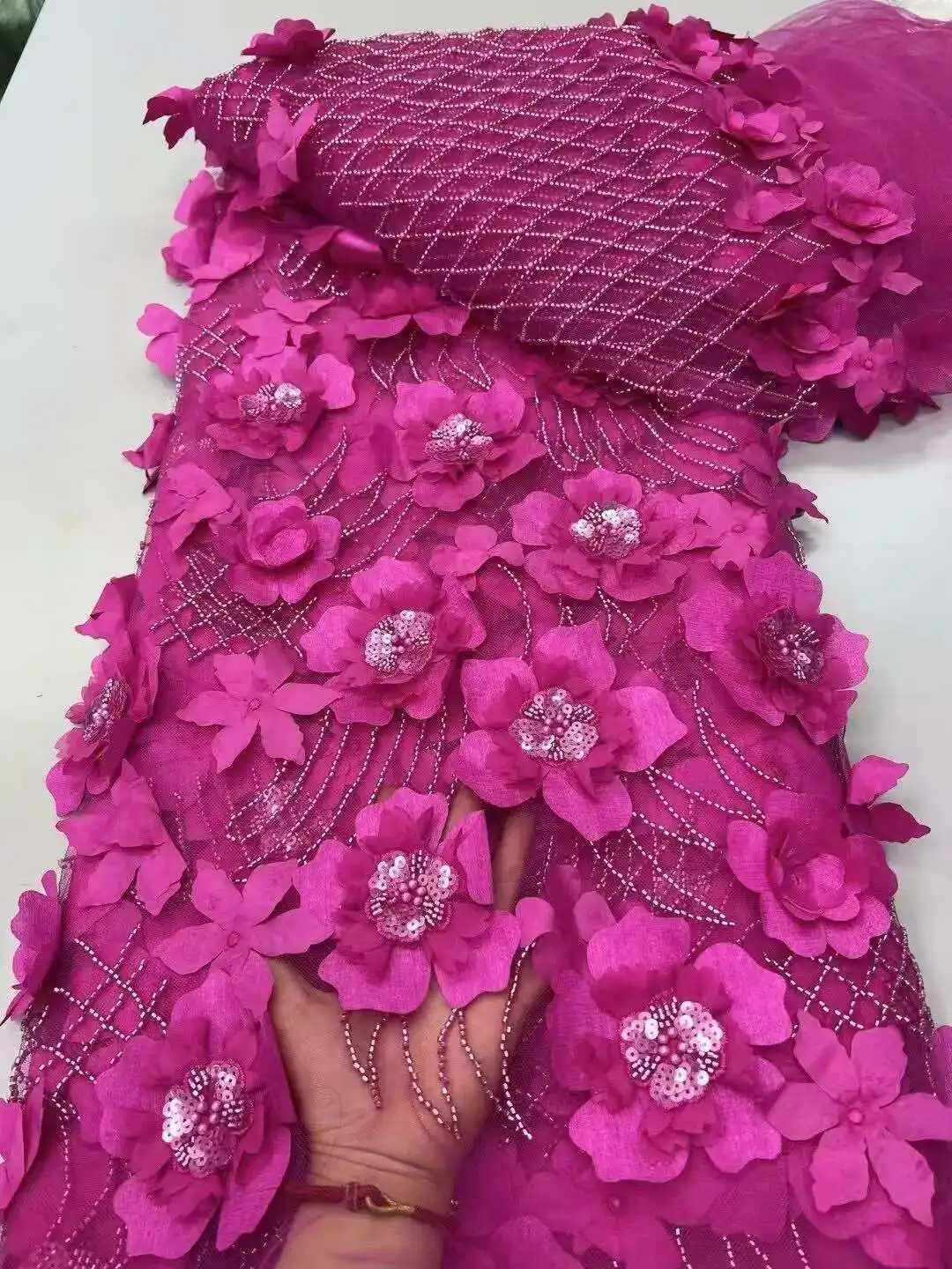 

Luxury African Mesh Lace Sequin Fabric,Fabrics By The Meter,For Sewing,Clothes,Tulle,Wedding Dresses,Embroidery, 5 Yards