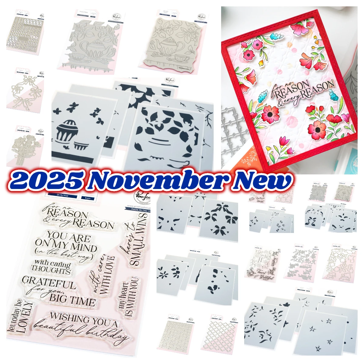 

2025 November Pink Fresh Stamp Die Cut DIY Scrapbooking Holiday Greeting Card Delicate Details Full Release Bundle Dies Stencils